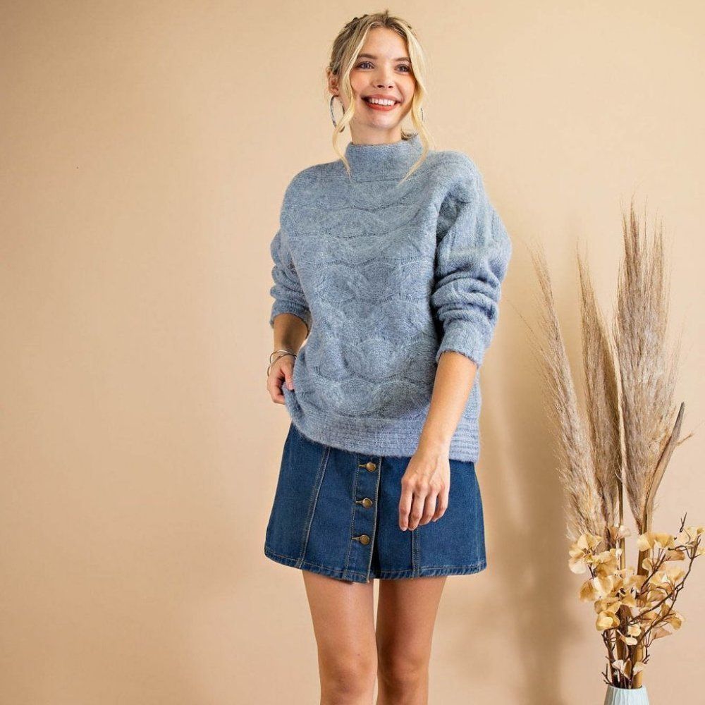 KORI DOLMAN CABLE SWEATER-BLUE GREY